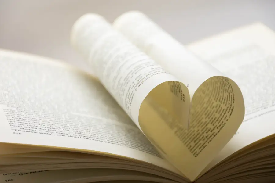 feuilles d'un livre formant un coeur